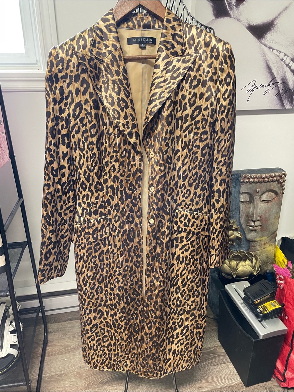 Anne Klein Leopard-Print Long Coat - Brown/Tan